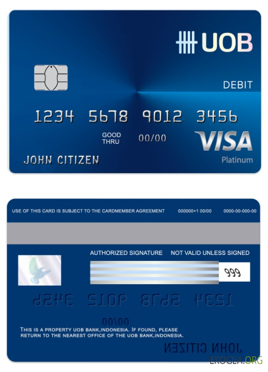 Carte de débit régulière de visa bancaire indonésien UOB